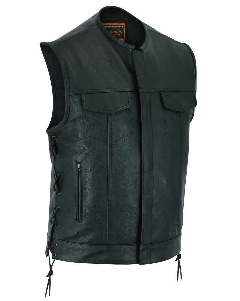 RC Men's Combat Black motorcycle Leather Vest - Gun Pockets & Side Laces