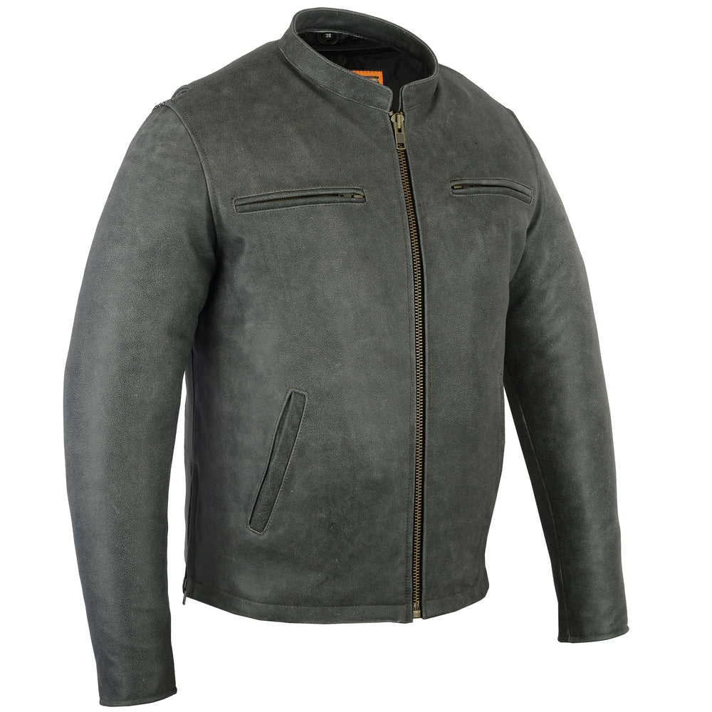 RC Men’s Sporty Gray Leather Cruiser Jacket