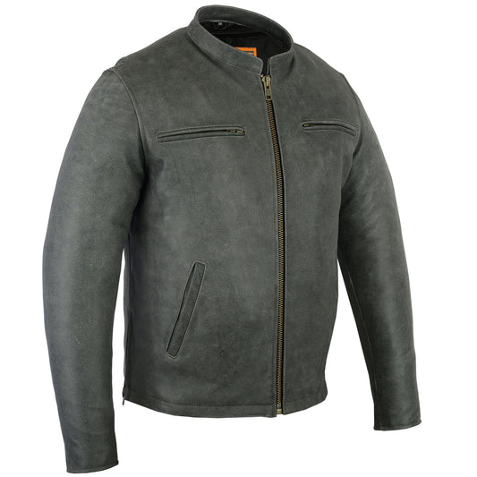 RC Men’s Sporty Gray Leather Cruiser Jacket