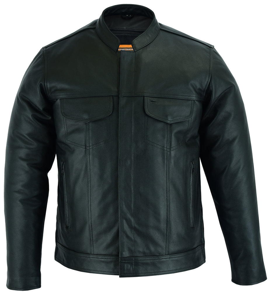 RC Men's Full Cut Black Leather Shirt with Zipper/Snap Front