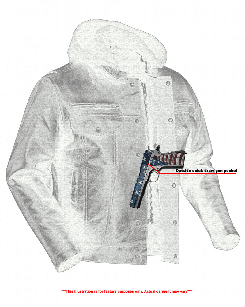 RC Men's Black Lightweight Drum Dyed Distressed Lambskin Jacket with Removable Hoodie