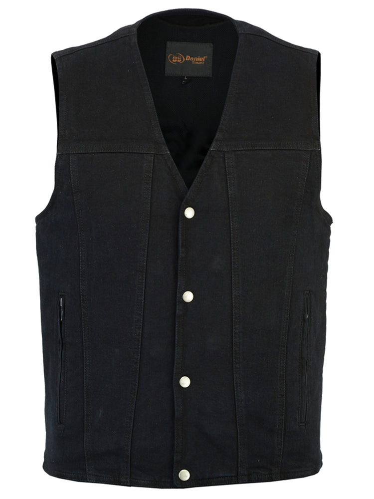 DM Men's Black Plain sides Denim Motorcycle Vest – Heavy Snaps