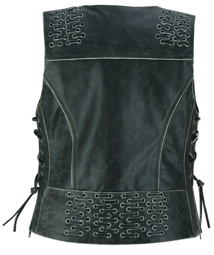 RC Women's Gray Vest with Grommet and Lacing Accents