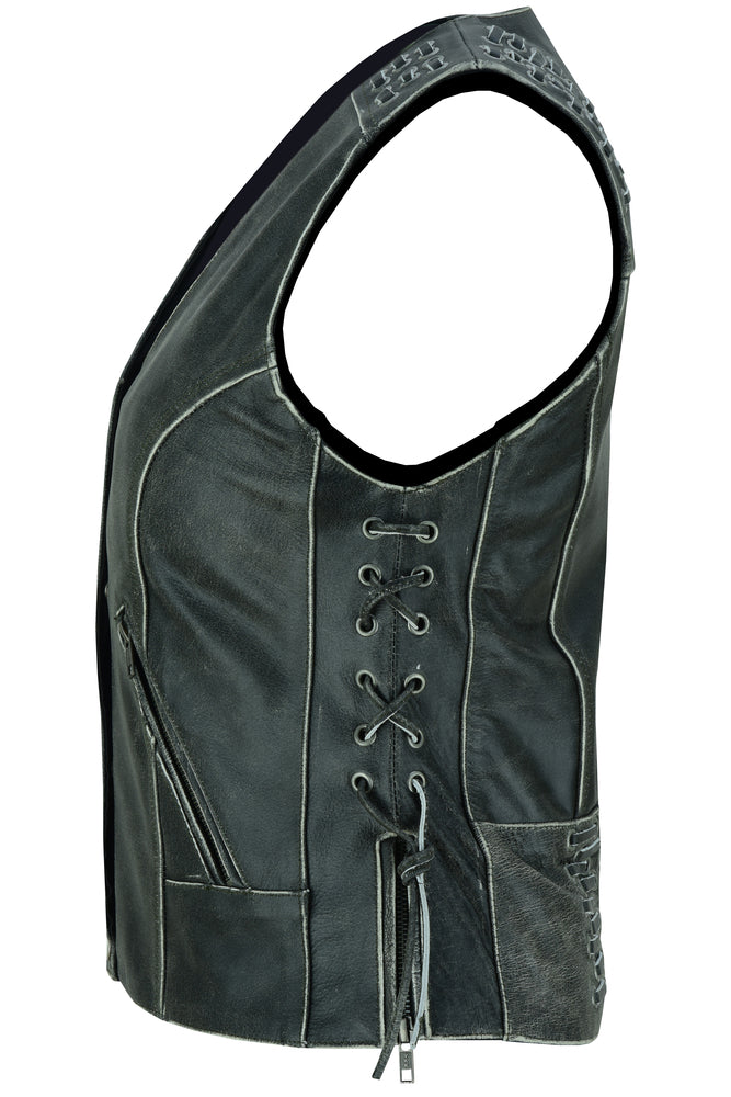 RC Women's Gray Vest with Grommet and Lacing Accents