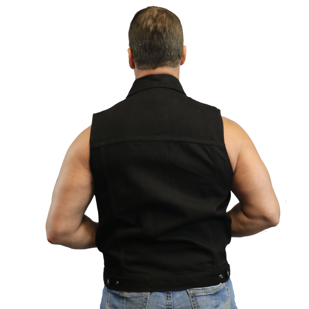 DM Men's Snap/Zipper Front Black Denim Motorcycle Vest