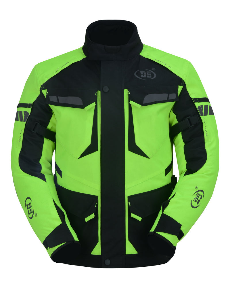 DS 4-Season Hi-Vis Mens Textile Motorycyle Jacket Waterproof & Ventilated