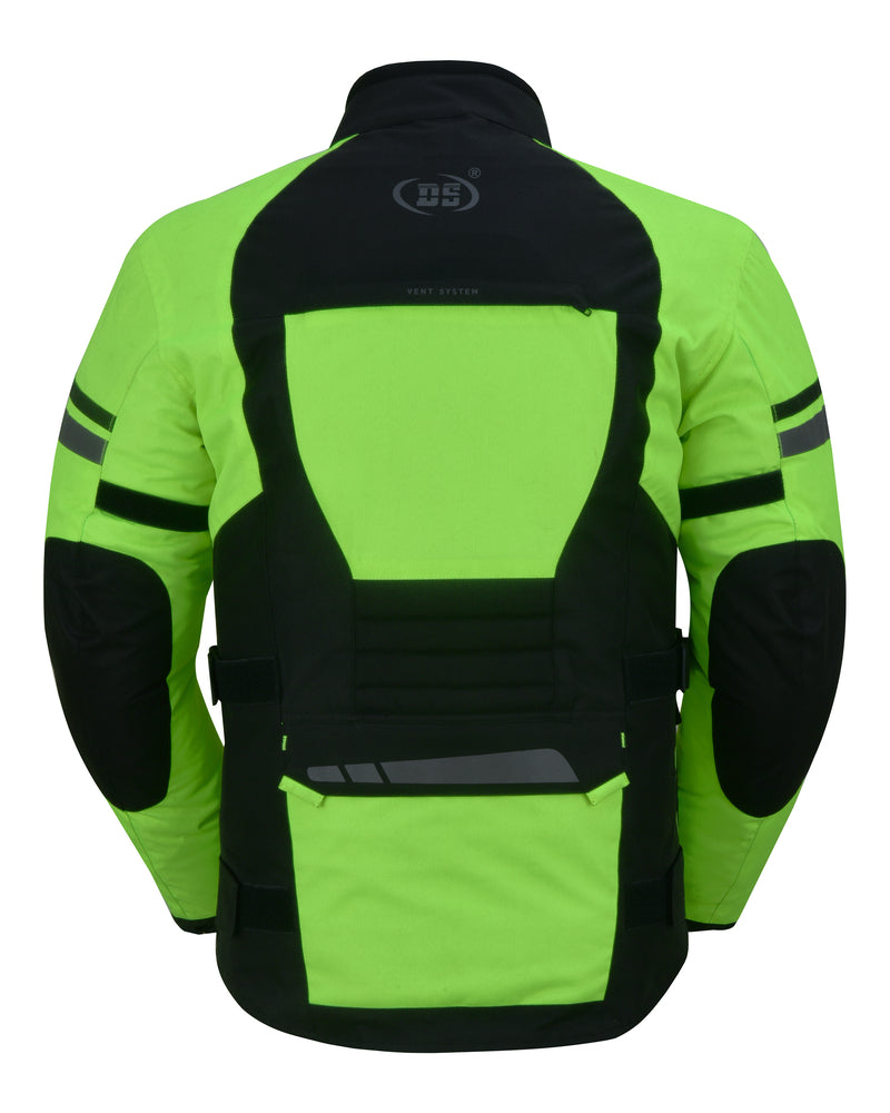 DS 4-Season Hi-Vis Mens Textile Motorycyle Jacket Waterproof & Ventilated