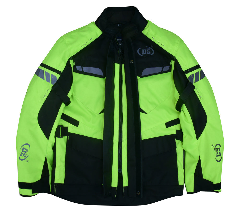 DS 4-Season Hi-Vis Mens Textile Motorycyle Jacket Waterproof & Ventilated
