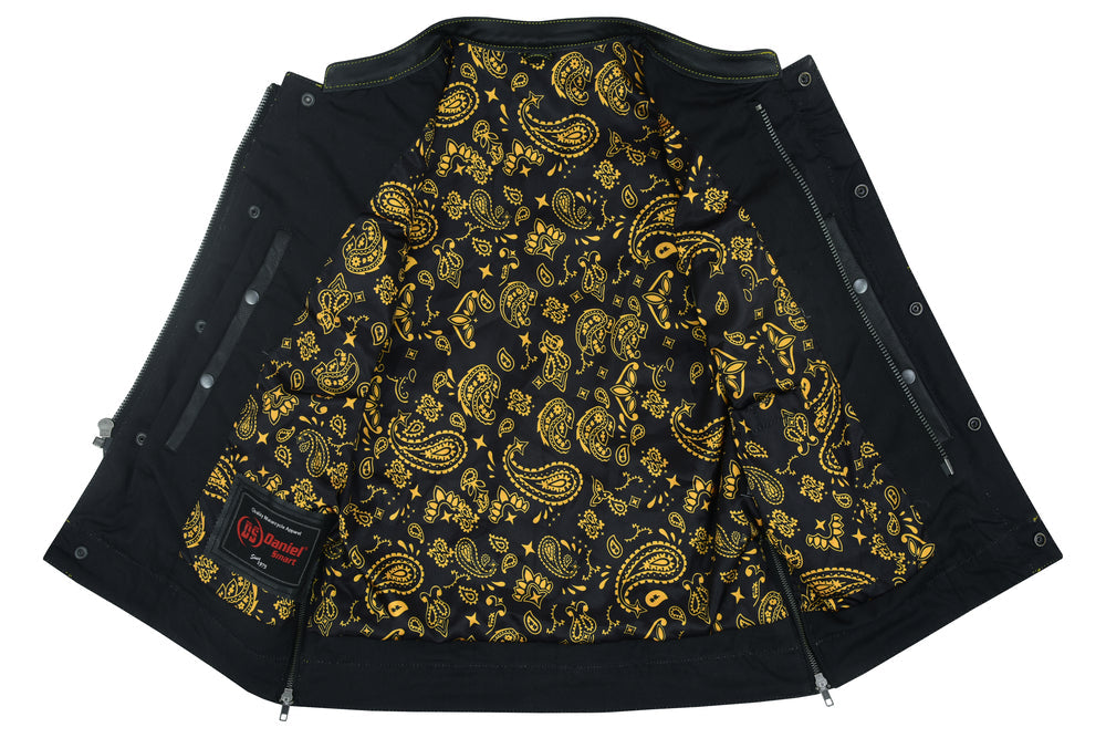 RC Men's Gold Rush Black Leather Vest - Yellow Stitching