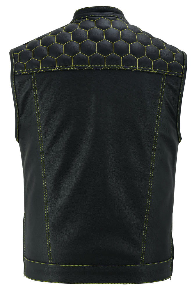RC Men's Gold Rush Black Leather Vest - Yellow Stitching