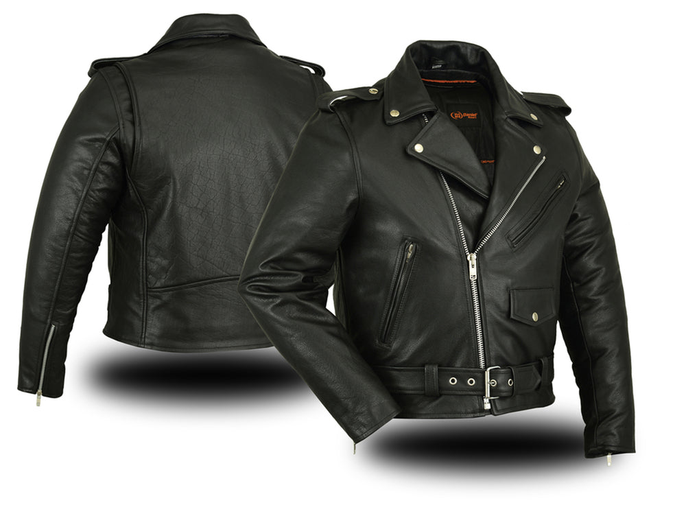 RC Men's Classic Plain Side Police Style Motorcycle Jacket - Black