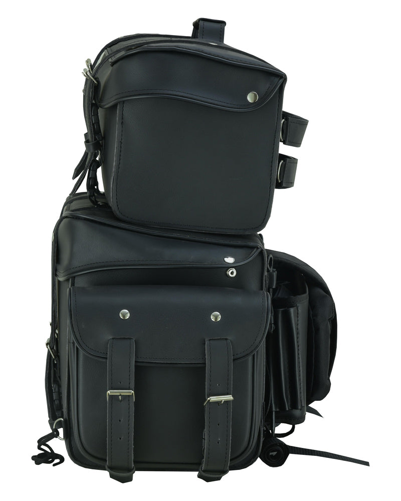 RC Leather Black PVC Large Four Piece Motorcycle Touring Tail Bag