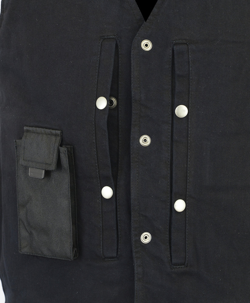 DM Men's Black Plain sides Denim Motorcycle Vest – Heavy Snaps