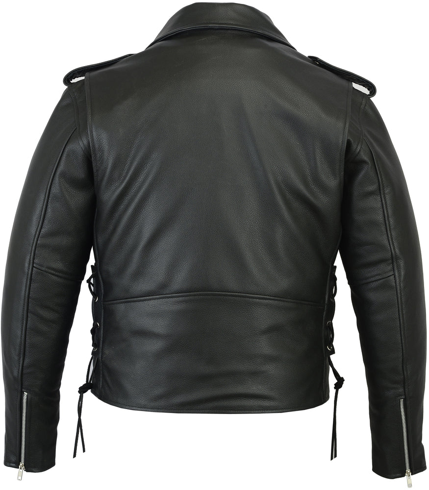 RC Men’s Classic Side Lace Police Black Leather Motorcycle Jacket