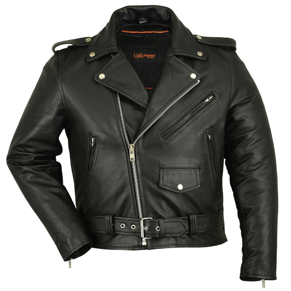 RC Men's Classic Plain Side Police Style Motorcycle Jacket - Black