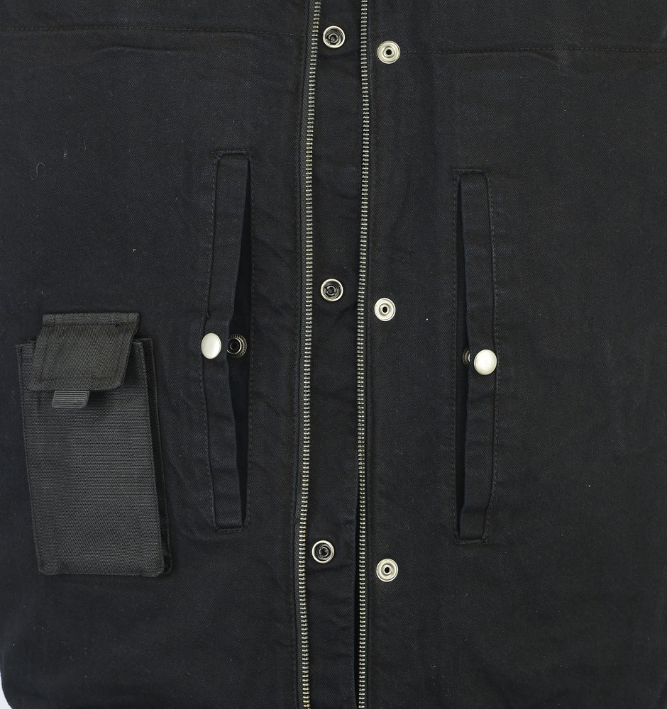 DM Men's Black Denim Single Panel Concealment Vest W/Leather Trim-