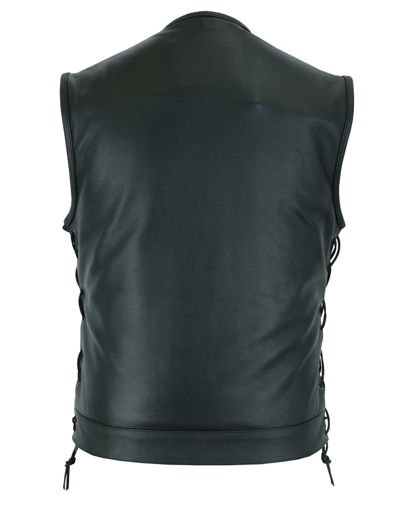 RC Men's Combat Black motorcycle Leather Vest - Gun Pockets & Side Laces