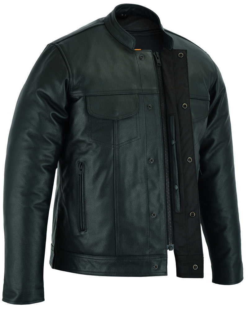 RC Men's Full Cut Black Leather Shirt with Zipper/Snap Front