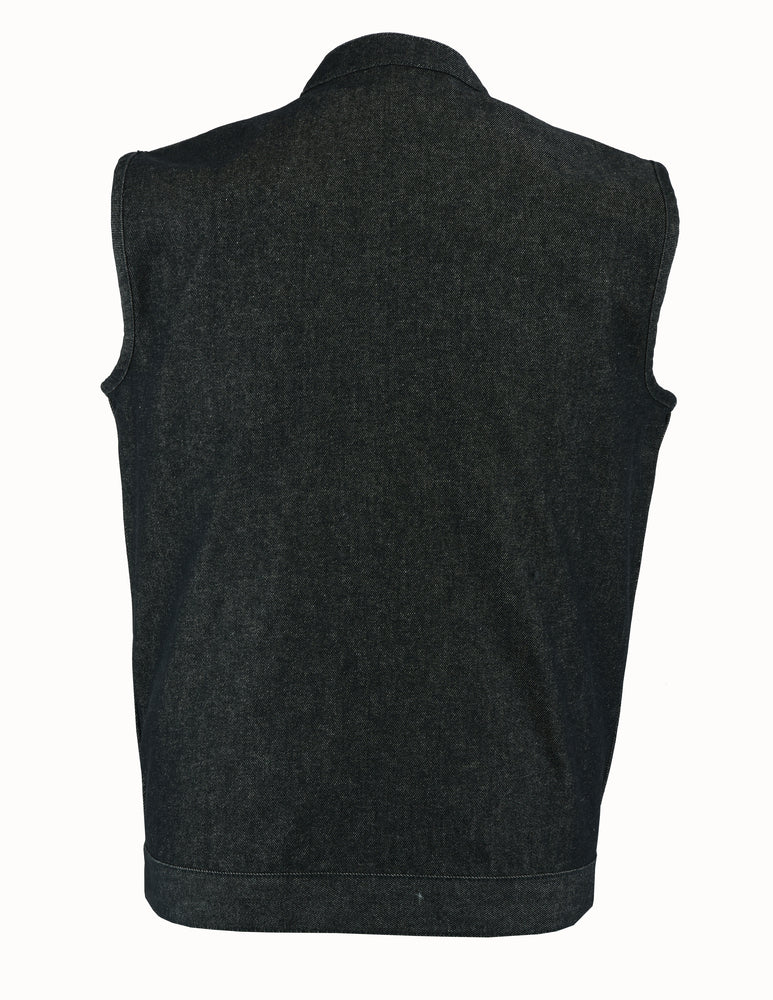 DM Men's Rough Rub-Off Raw Finish Motorcycle Denim Vest - Black