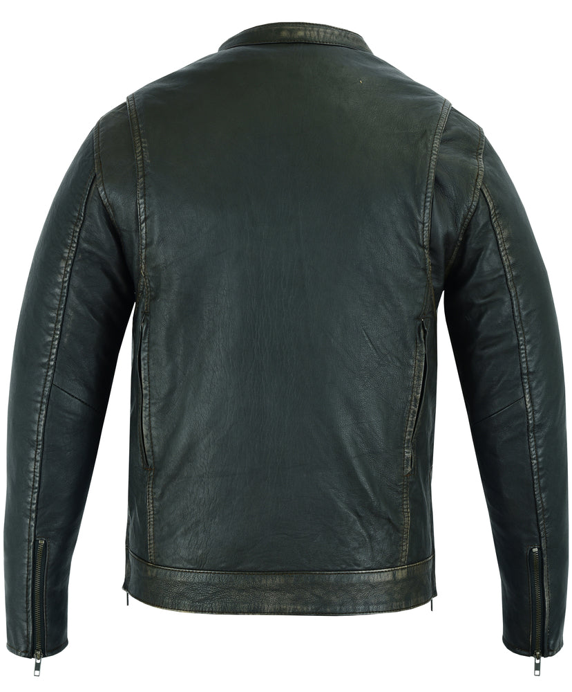 RC Men's Modern Utility Style Jacket in Lightweight Drum Dyed Distressed Naked Lambskin