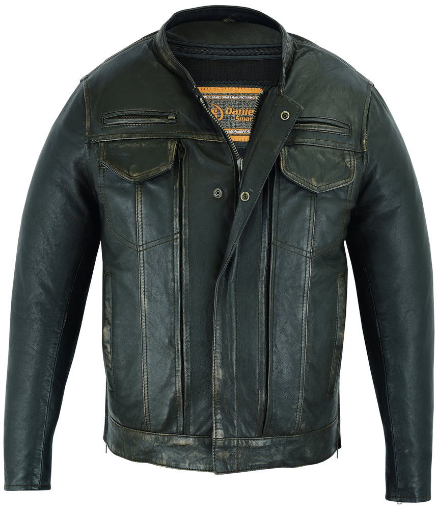 RC Men's Modern Utility Style Jacket in Lightweight Drum Dyed Distressed Naked Lambskin