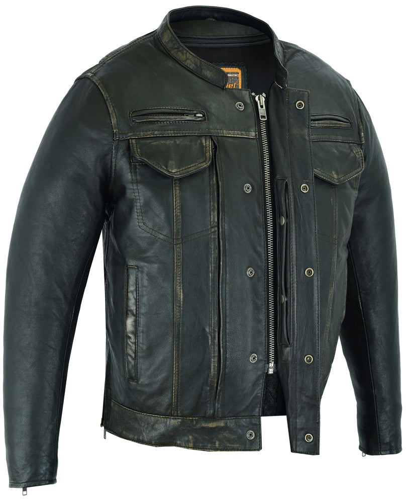 RC Men's Modern Utility Style Jacket in Lightweight Drum Dyed Distressed Naked Lambskin