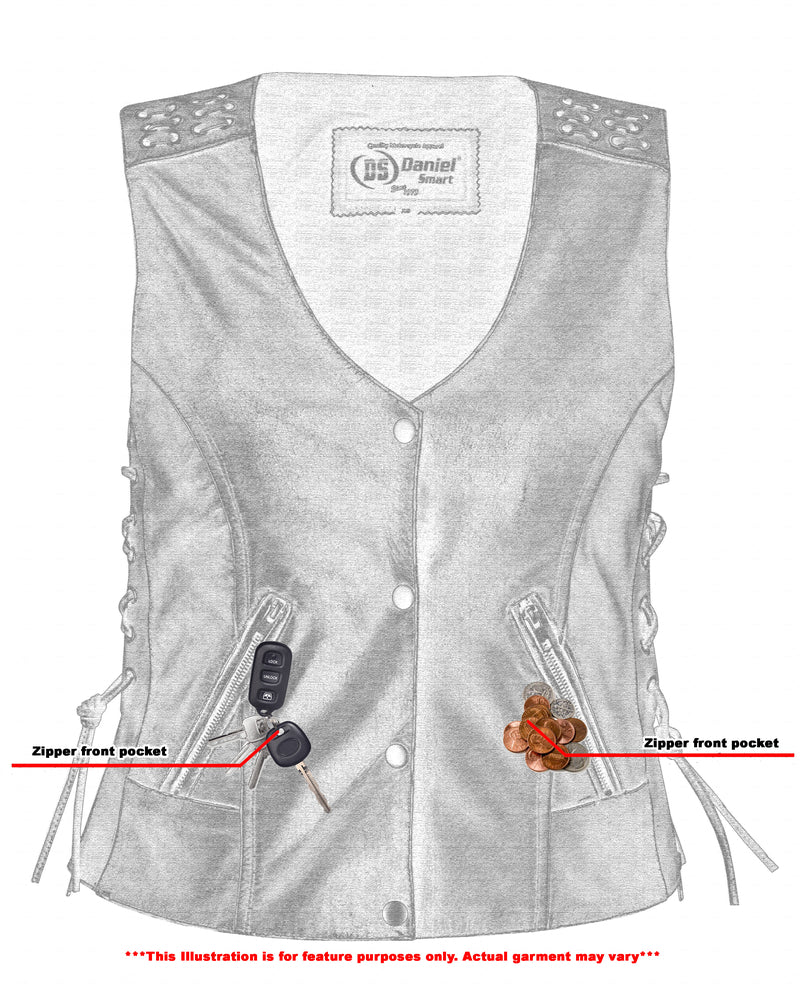 RC Women's Gray Vest with Grommet and Lacing Accents