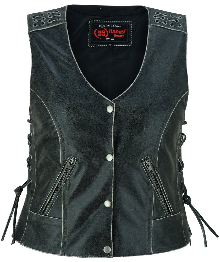 RC Women's Gray Vest with Grommet and Lacing Accents