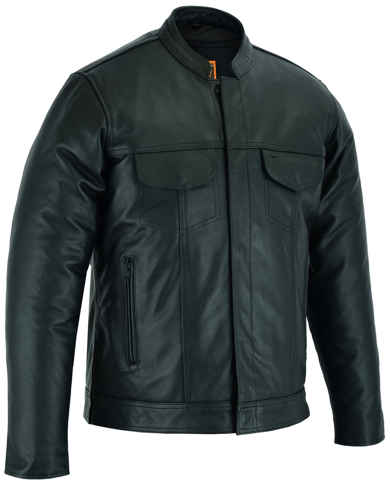 RC Men's Full Cut Black Leather Shirt with Zipper/Snap Front