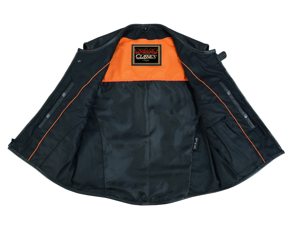 Men's Black Leather SWAT Style Motorcycle Vest