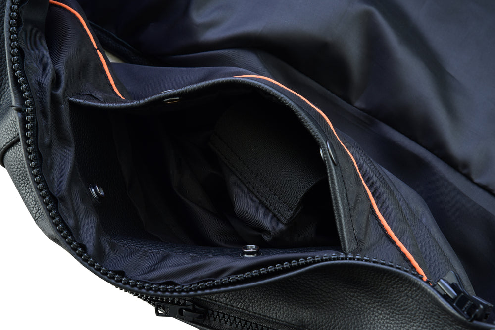 Men's Black Leather SWAT Style Motorcycle Vest