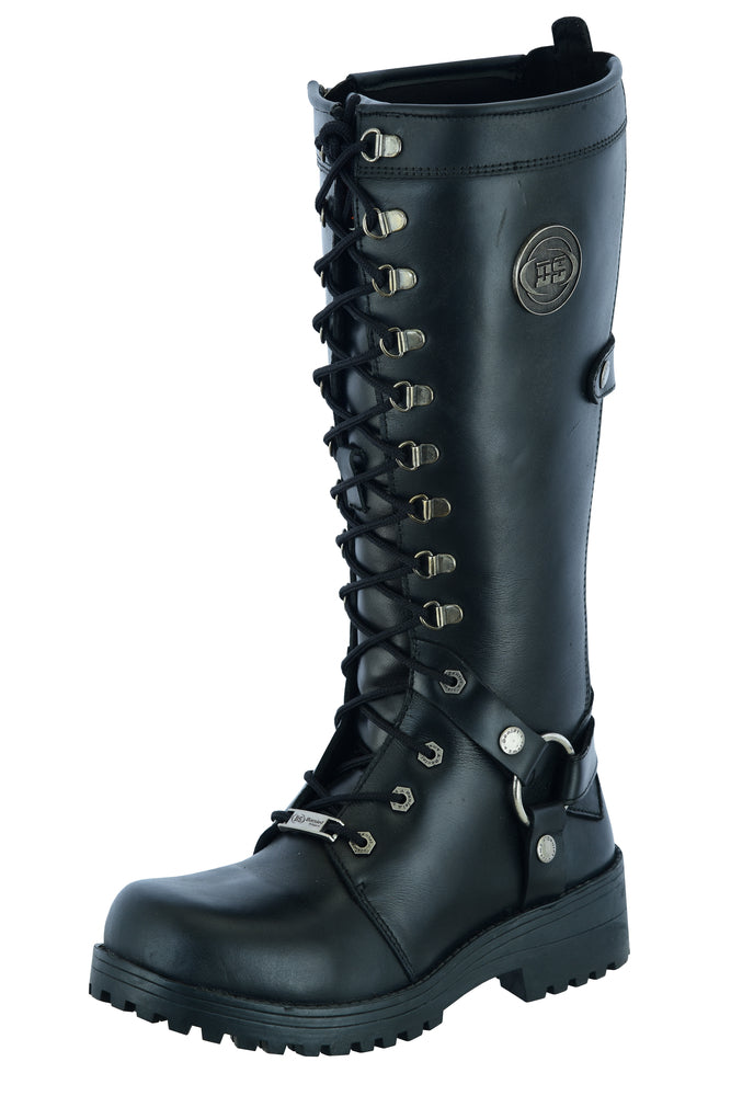 DS Women's 15 Inch Black Leather Stylish Harness Boot