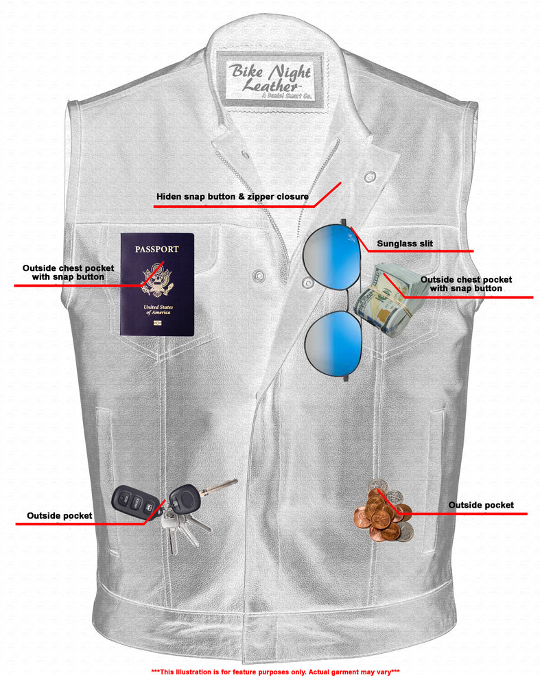 Men's AM Black Cowhide Leather Motorcycle Vest