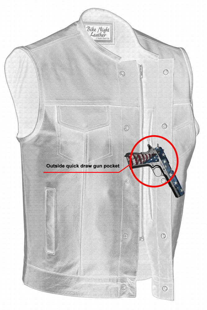 Men's AM Black Cowhide Leather Motorcycle Vest