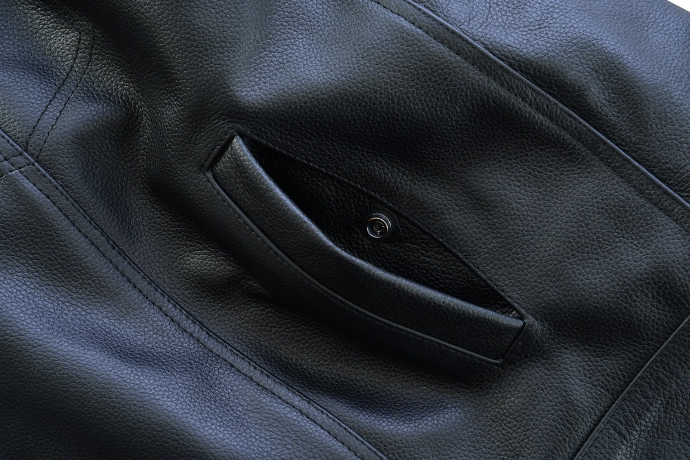 Men's AM Black Cowhide Leather Motorcycle Vest