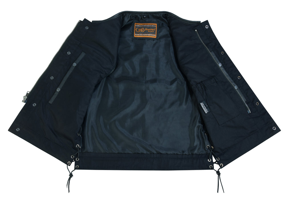 RC Men's Combat Black motorcycle Leather Vest - Gun Pockets & Side Laces