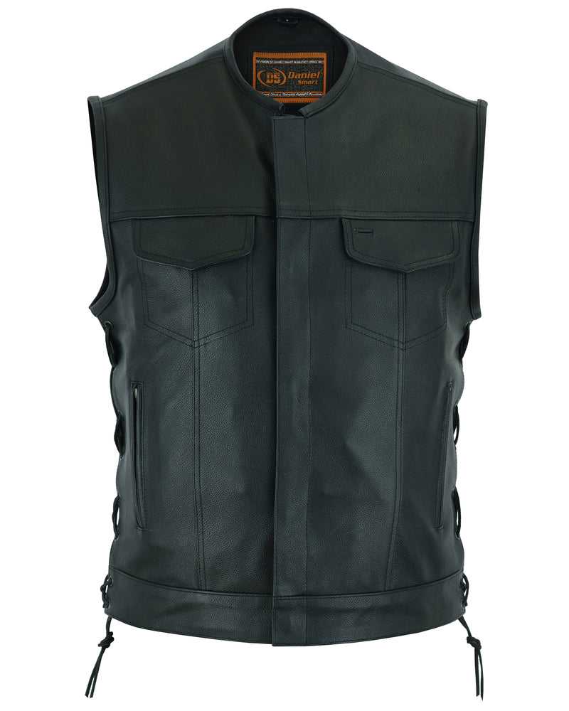 RC Men's Combat Black motorcycle Leather Vest - Gun Pockets & Side Laces