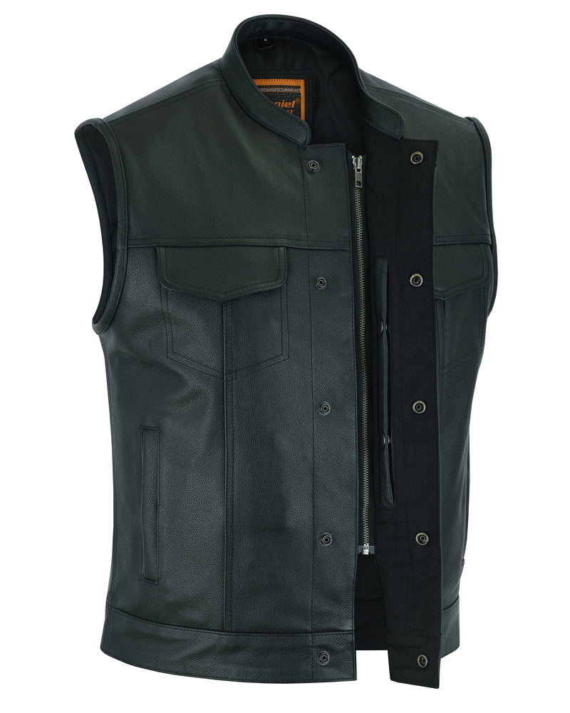 RC Blackhawk Scoop Collar Men's Motorcycle Vest - Smart Access Pocket & Hidden Zipper