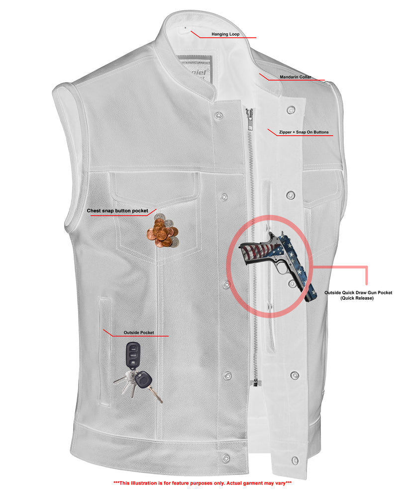 RC Blackhawk Scoop Collar Men's Motorcycle Vest - Smart Access Pocket & Hidden Zipper