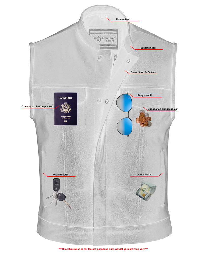 RC Blackhawk Scoop Collar Men's Motorcycle Vest - Smart Access Pocket & Hidden Zipper