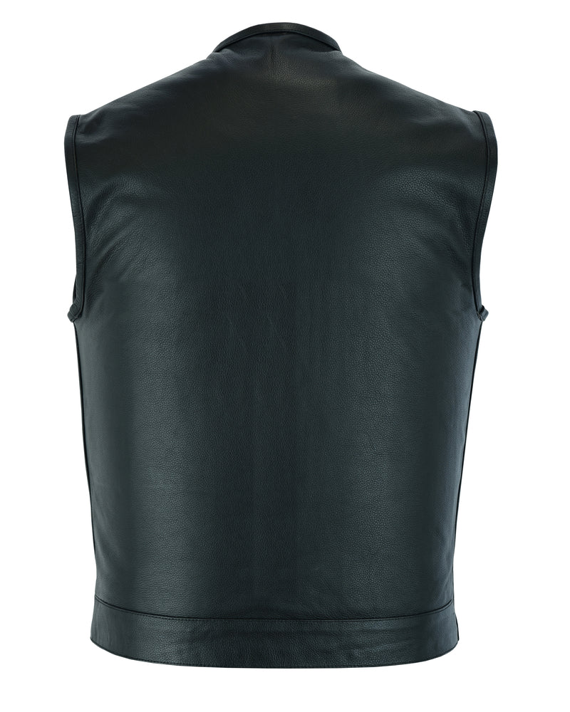 Men's AM Black Cowhide Leather Motorcycle Vest