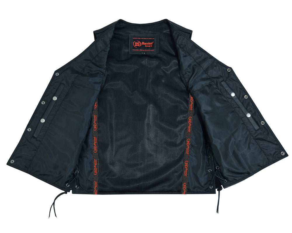 RC Men's Black Leather Vest with Side Laces and Smart Access Pockets