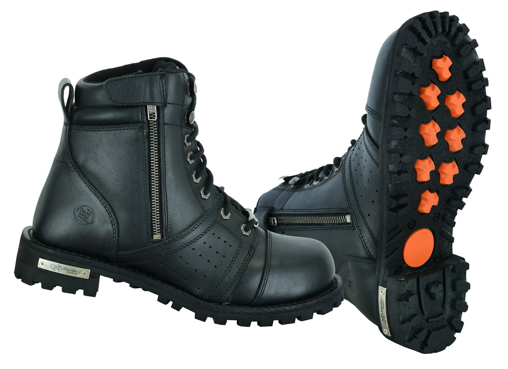 DS Men's 6'' Side Zipper Plain Toe Boot W/Perforation