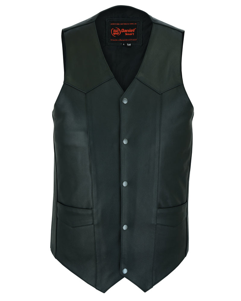 RC Men's Tall Classic Motorcycle Leather Vest - Black