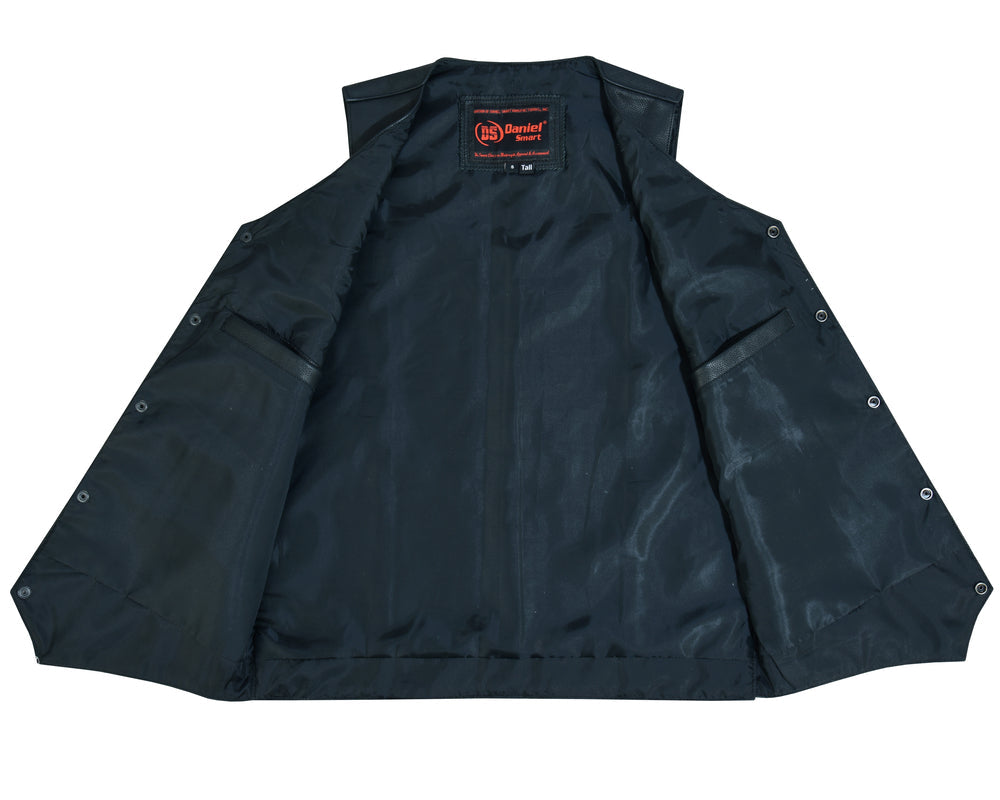 RC Men's Tall Classic Motorcycle Leather Vest - Black