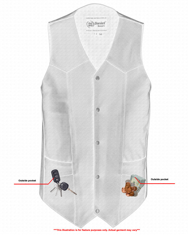 RC Men's Tall Classic Motorcycle Leather Vest - Black