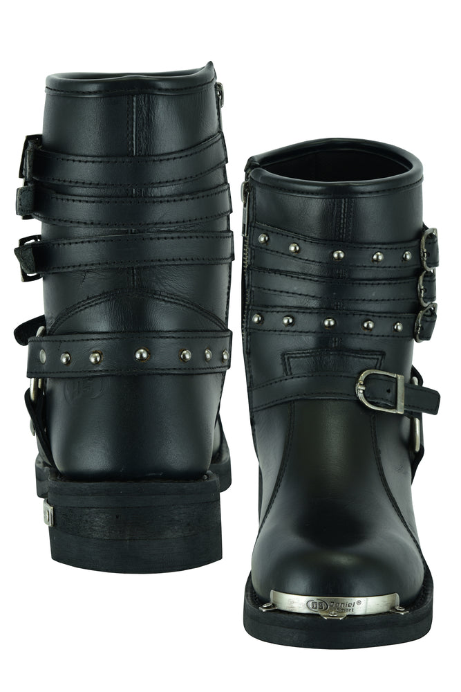 RC Women's 9 Inch Black Triple Buckle Leather Harness Boot
