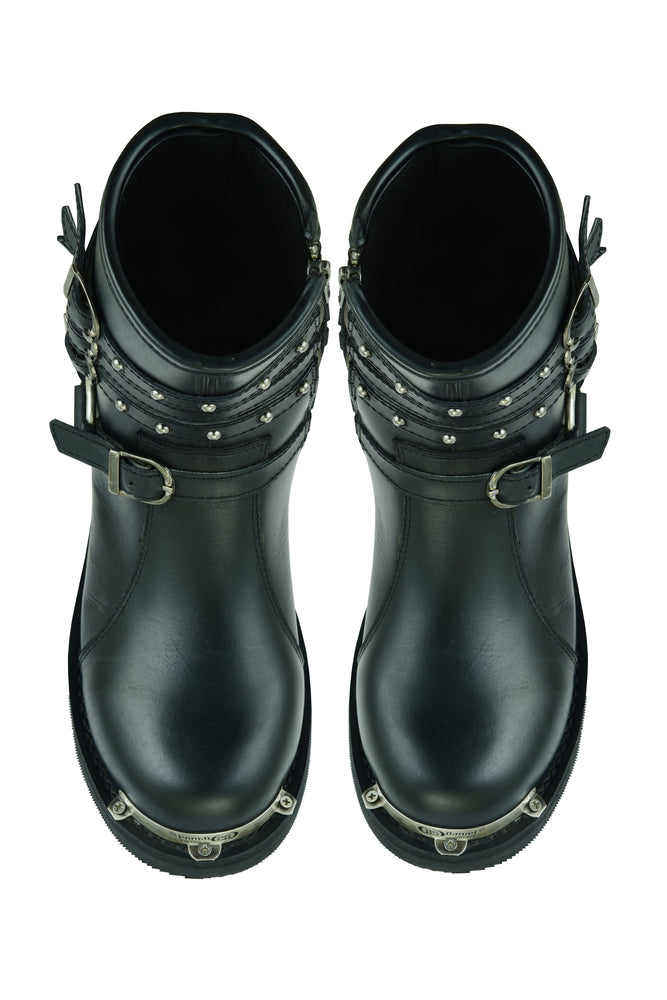 DS Women's 9 Inch Black Triple Buckle Leather Harness Boot