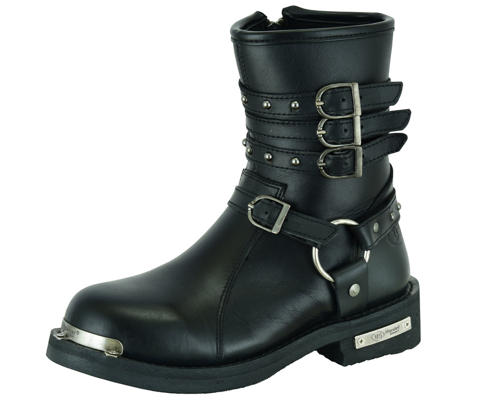 RC Women's 9 Inch Black Triple Buckle Leather Harness Boot