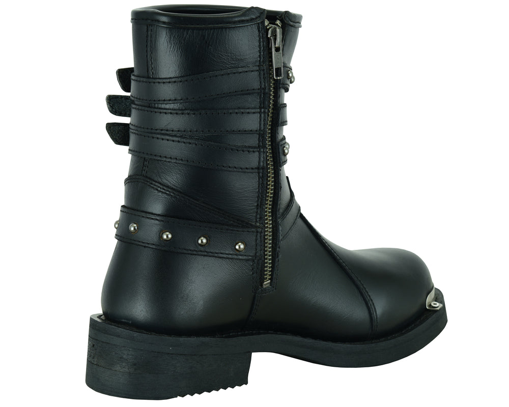 RC Women's 9 Inch Black Triple Buckle Leather Harness Boot